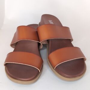 Brown Double-Strap Slide Sandals